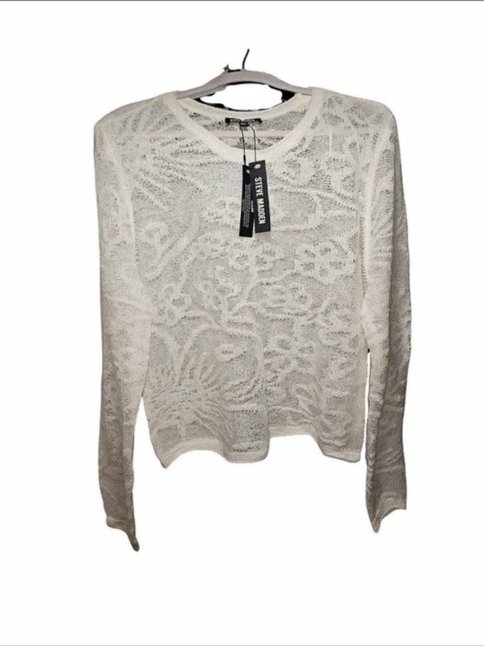 Steve Madden Floral Lace Open Knit Sweater Cream XL Boho Chic